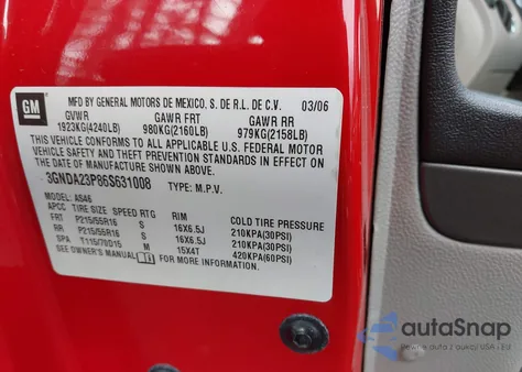 2006 Chevrolet Hhr Lt from USA, damaged, VIN 3GNDA23P86S631008